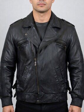 Vintage Live Mechanics Leather Motor Cycle Jacket Men's XL Black Full Zip